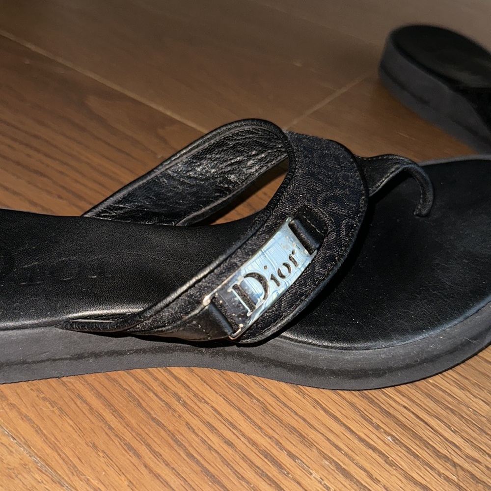 Christian Dior Diorissmo Black Logo Platform Flip Flops Flop Sandals - Picture 3 of 17